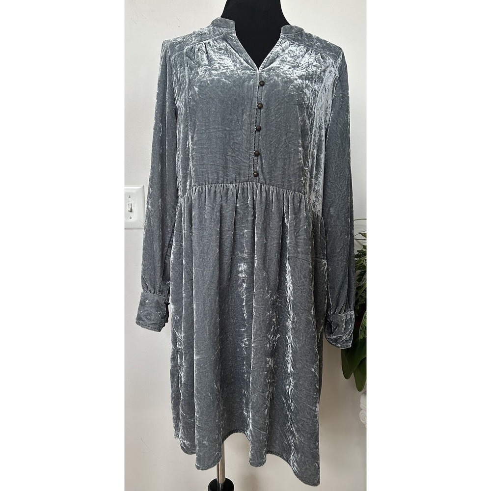 Anthropologie Holding Horses Women's Boho Gray Long Sleeve Velvet Dress Size L